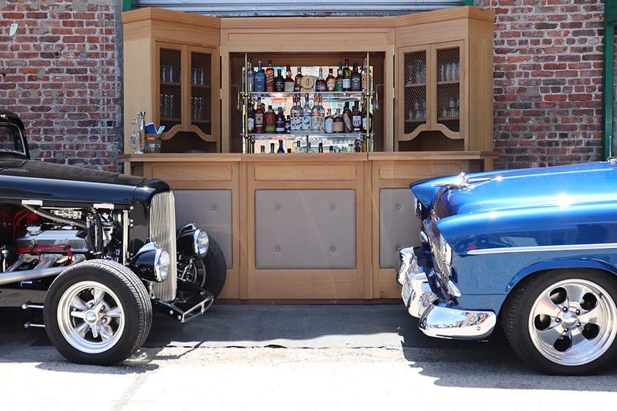 The mobile cocktail bar set up outdoors